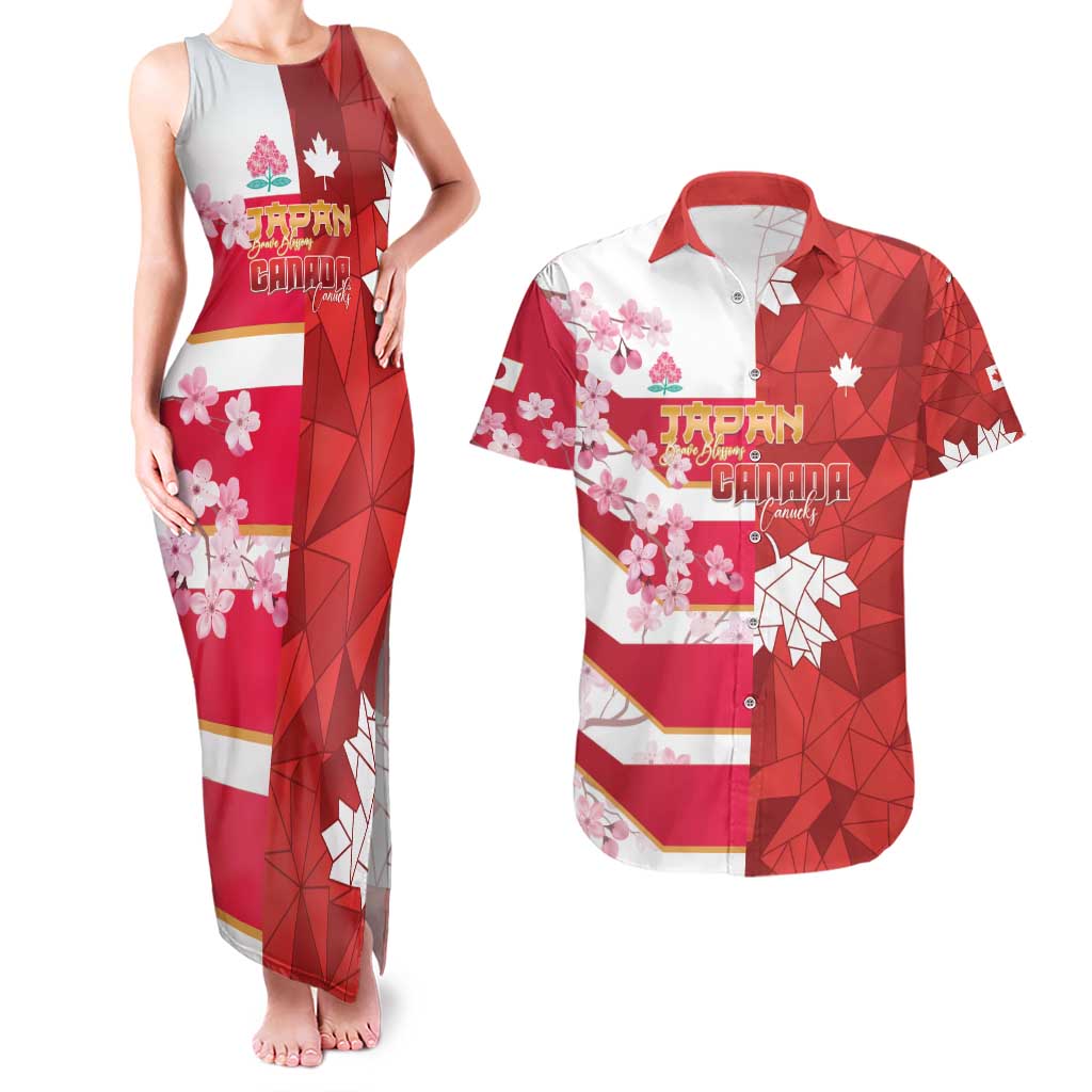 Canada and Japan Rugby Custom Couples Matching Tank Maxi Dress and Hawaiian Shirt Canucks Brave Blossoms Together Pacific - Polynesian Pride