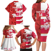 Canada and Japan Rugby Custom Family Matching Long Sleeve Bodycon Dress and Hawaiian Shirt Canucks Brave Blossoms Together Pacific LT14 - Polynesian Pride