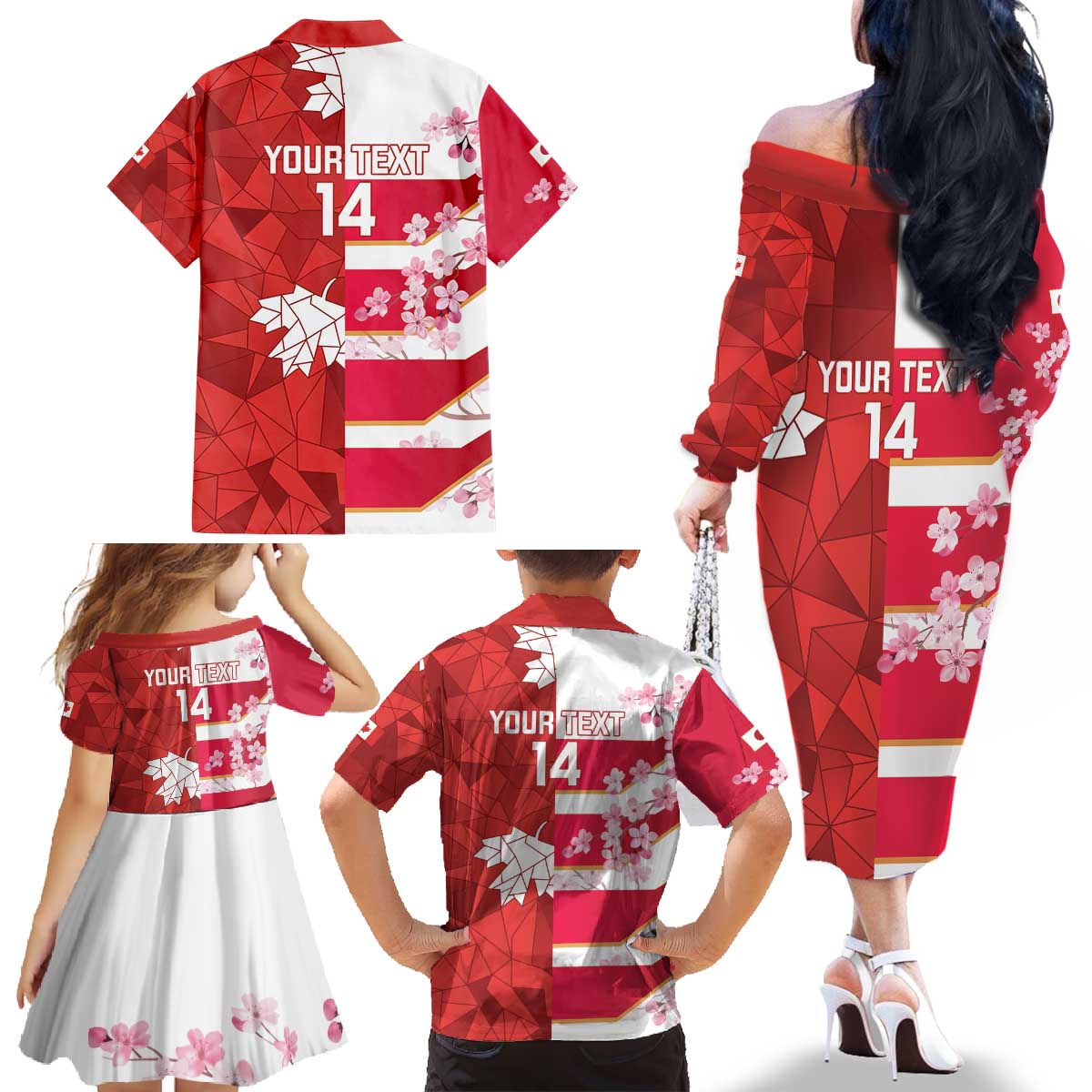 Canada and Japan Rugby Custom Family Matching Off The Shoulder Long Sleeve Dress and Hawaiian Shirt Canucks Brave Blossoms Together Pacific LT14 - Polynesian Pride