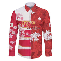 Canada and Japan Rugby Custom Family Matching Off Shoulder Maxi Dress and Hawaiian Shirt Canucks Brave Blossoms Together Pacific LT14 Dad's Shirt - Long Sleeve Red - Polynesian Pride