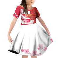 Canada and Japan Rugby Custom Family Matching Off Shoulder Short Dress and Hawaiian Shirt Canucks Brave Blossoms Together Pacific LT14 Daughter's Dress Red - Polynesian Pride