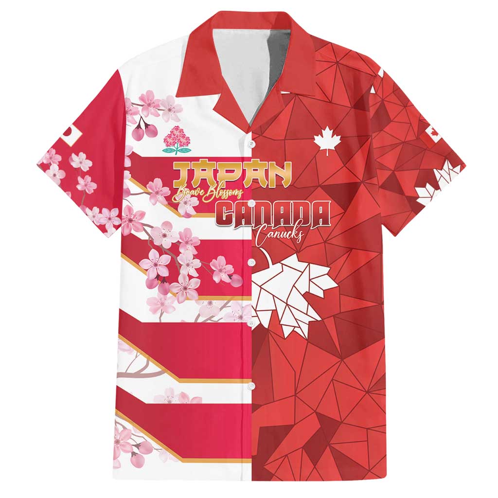Canada and Japan Rugby Custom Family Matching Puletasi and Hawaiian Shirt Canucks Brave Blossoms Together Pacific - Polynesian Pride