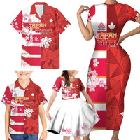 Canada and Japan Rugby Custom Family Matching Short Sleeve Bodycon Dress and Hawaiian Shirt Canucks Brave Blossoms Together Pacific LT14 - Polynesian Pride