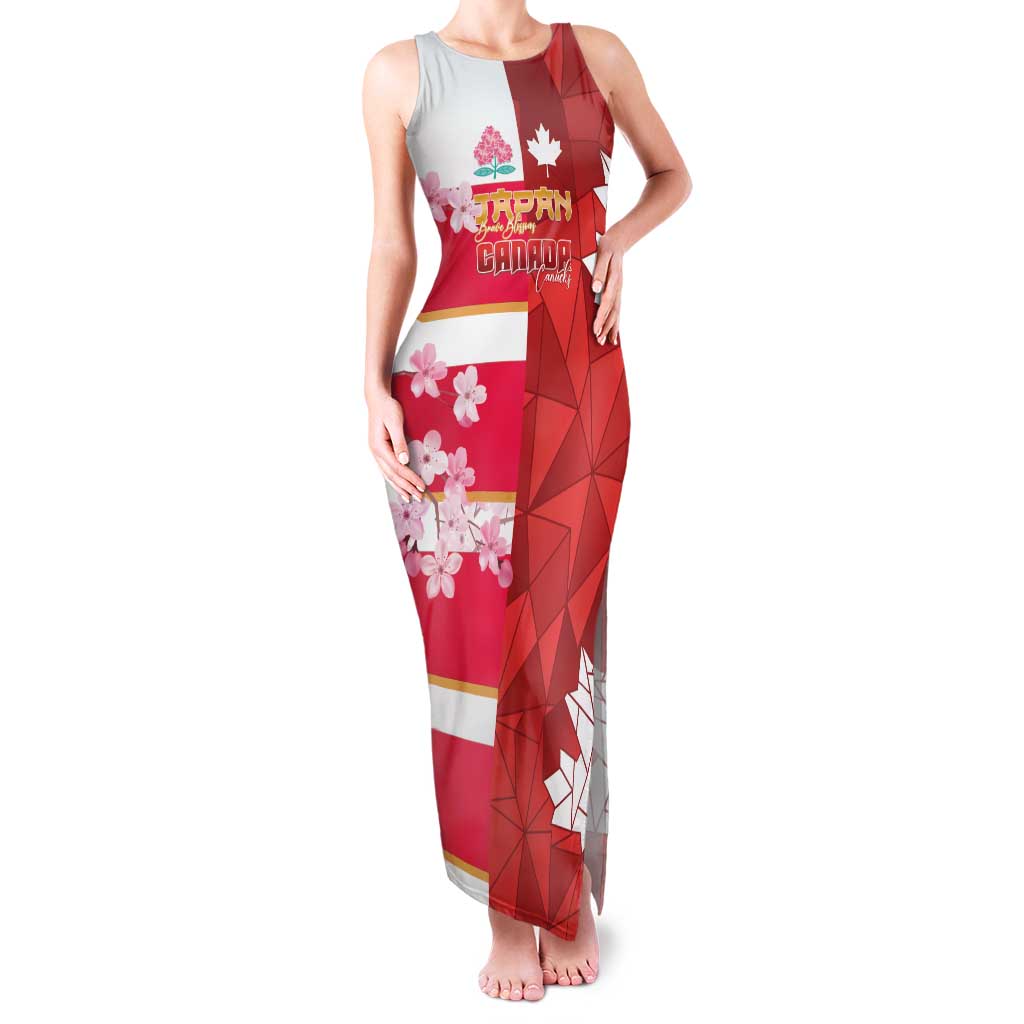 Canada and Japan Rugby Custom Family Matching Tank Maxi Dress and Hawaiian Shirt Canucks Brave Blossoms Together Pacific LT14 Mom's Dress Red - Polynesian Pride