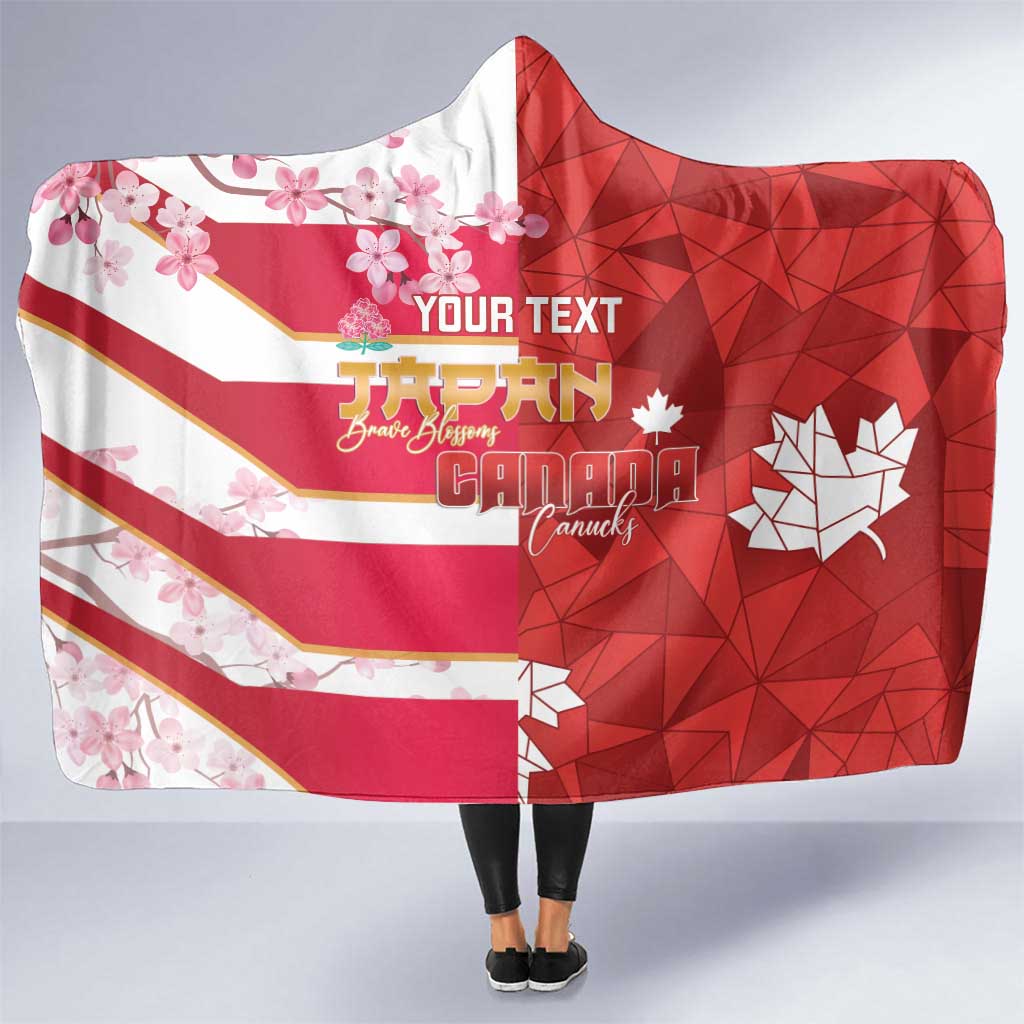 Canada and Japan Rugby Custom Hooded Blanket Canucks Brave Blossoms Together Pacific - Polynesian Pride