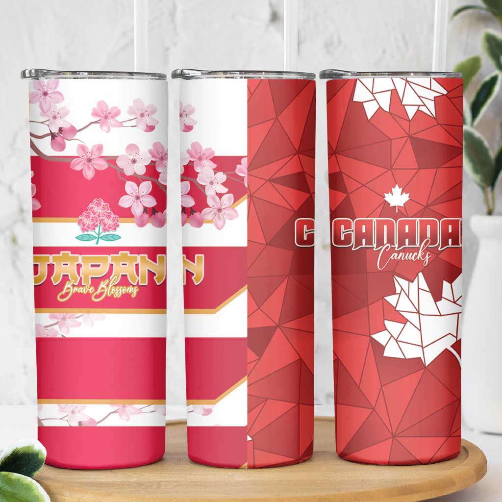 Canada and Japan Rugby Skinny Tumbler Canucks Brave Blossoms Together Pacific - Polynesian Pride