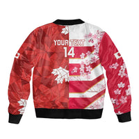 Canada and Japan Rugby Custom Sleeve Zip Bomber Jacket Canucks Brave Blossoms Together Pacific - Polynesian Pride