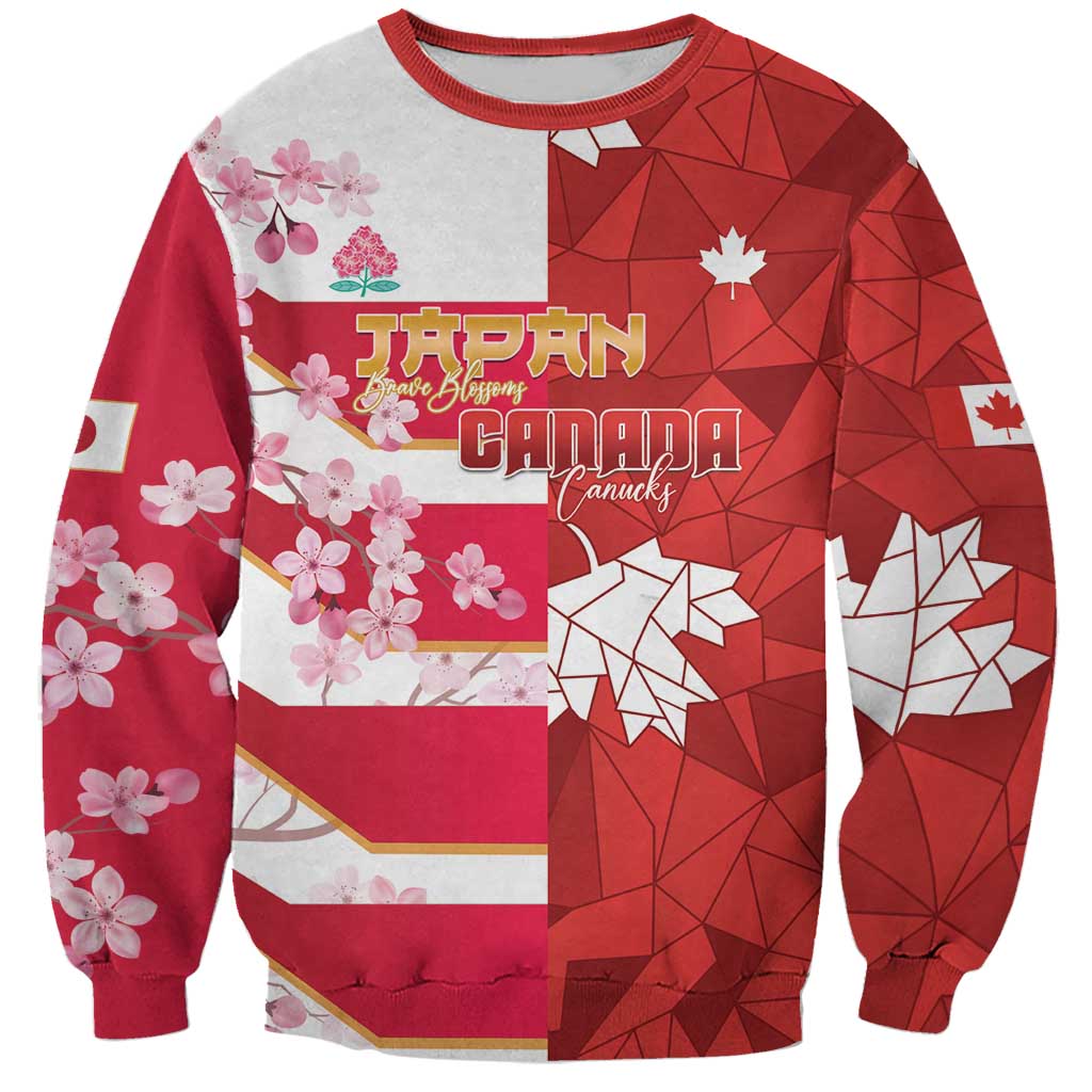 Canada and Japan Rugby Custom Sweatshirt Canucks Brave Blossoms Together Pacific - Polynesian Pride