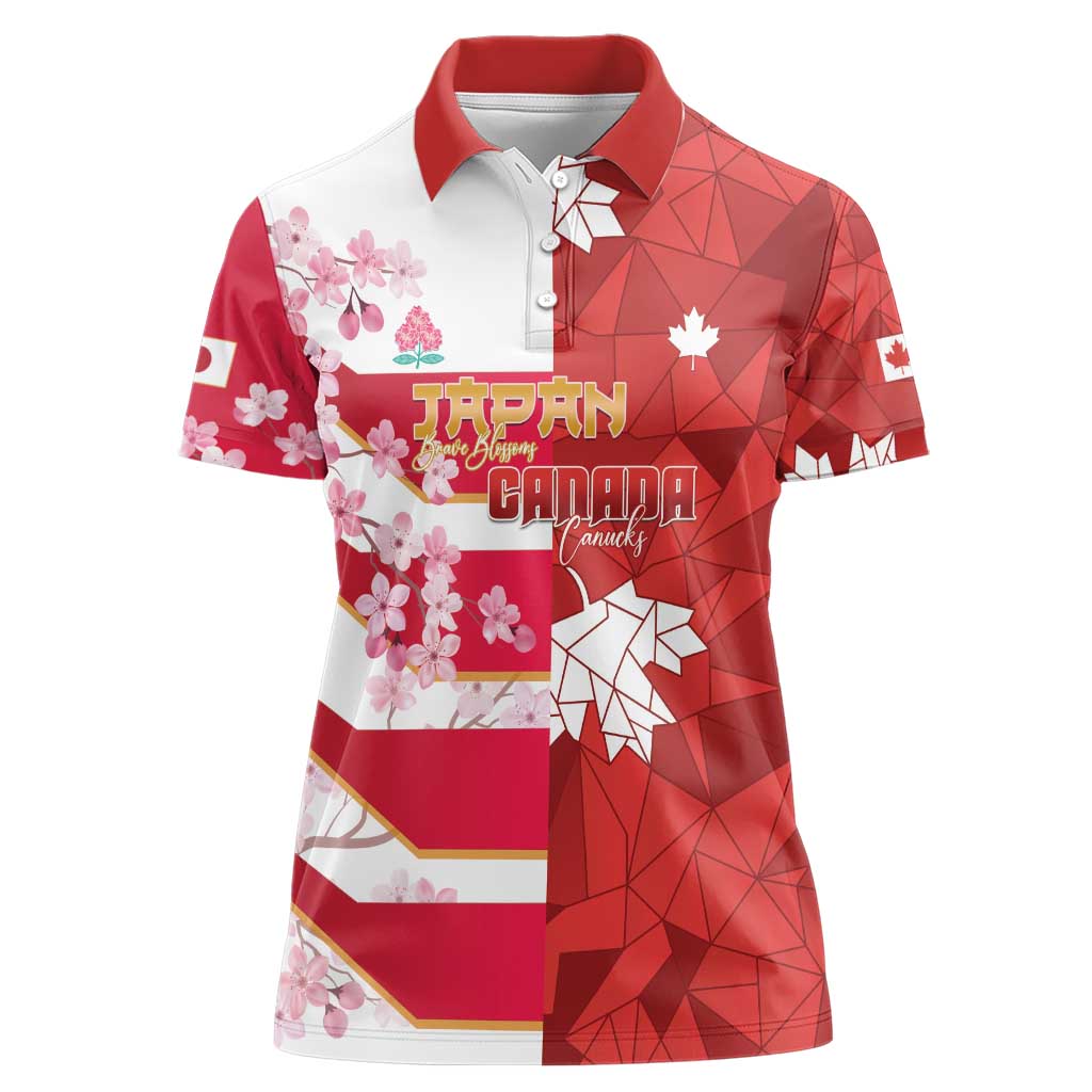 Canada and Japan Rugby Custom Women Polo Shirt Canucks Brave Blossoms Together Pacific - Polynesian Pride