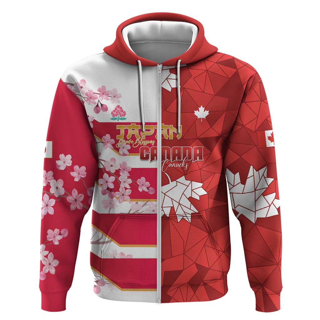 Canada and Japan Rugby Custom Zip Hoodie Canucks Brave Blossoms Together Pacific - Polynesian Pride