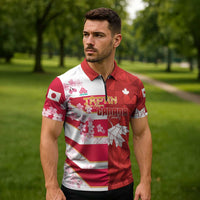Canada and Japan Rugby Custom Zipper Polo Shirt Canucks Brave Blossoms Together Pacific - Polynesian Pride