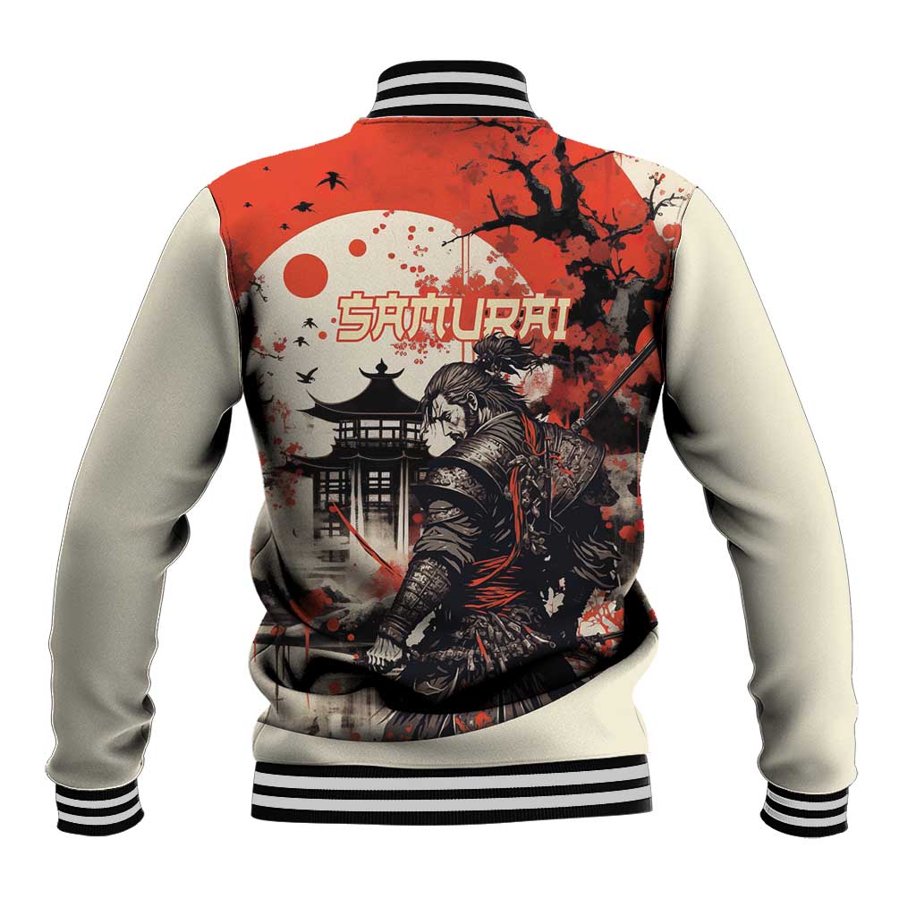 Samurai Warrior Japan Baseball Jacket Red-blossomed Tree Classic Japanese Stylized - Polynesian Pride