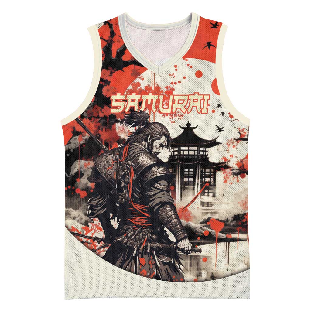 Samurai Warrior Japan Basketball Jersey Red-blossomed Tree Classic Japanese Stylized - Polynesian Pride