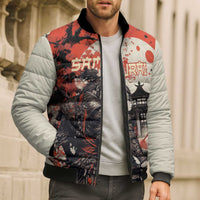 Samurai Warrior Japan Bomber Puffer Jacket Red-blossomed Tree Classic Japanese Stylized - Polynesian Pride
