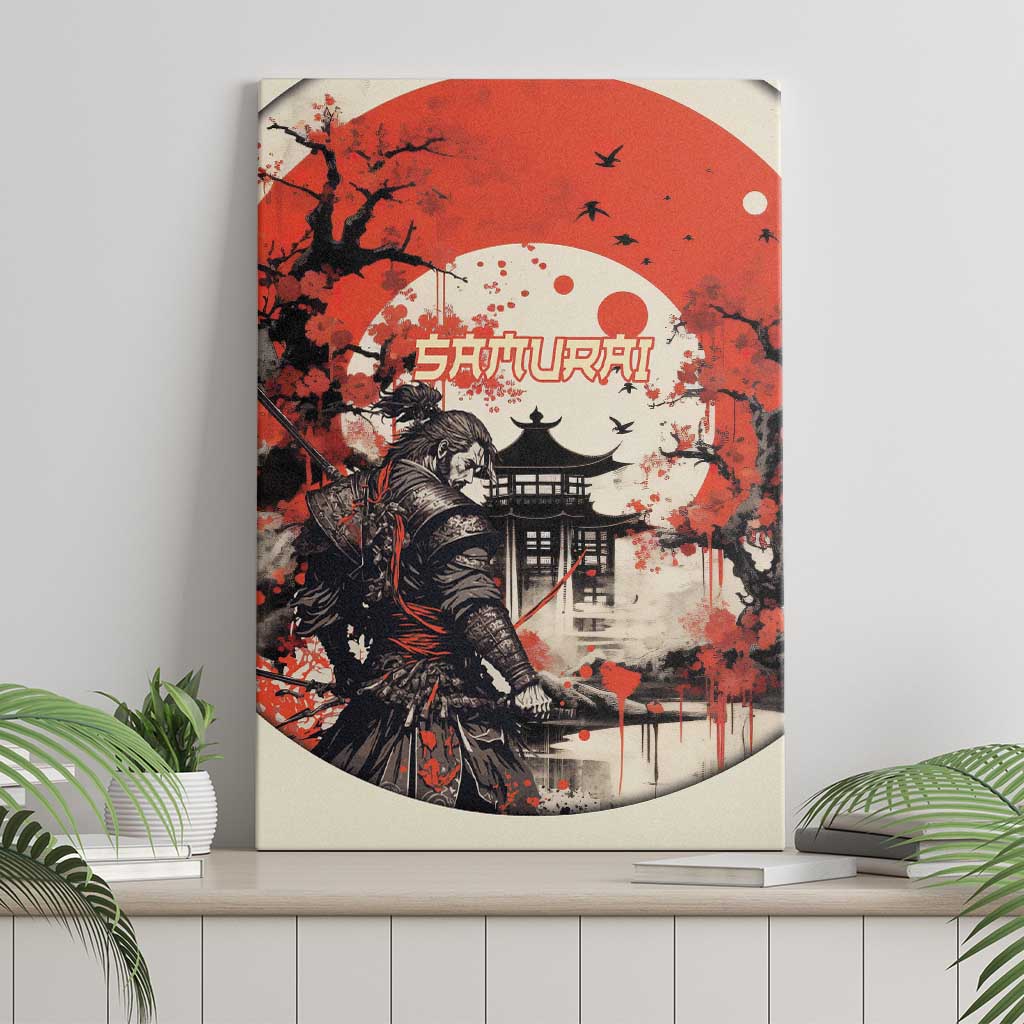 Samurai Warrior Japan Canvas Wall Art Red-blossomed Tree Classic Japanese Stylized - Polynesian Pride