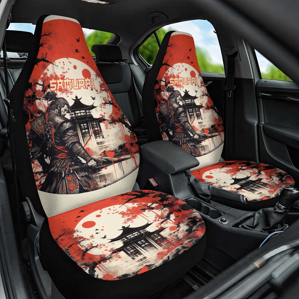 Samurai Warrior Japan Car Seat Cover Red-blossomed Tree Classic Japanese Stylized - Polynesian Pride