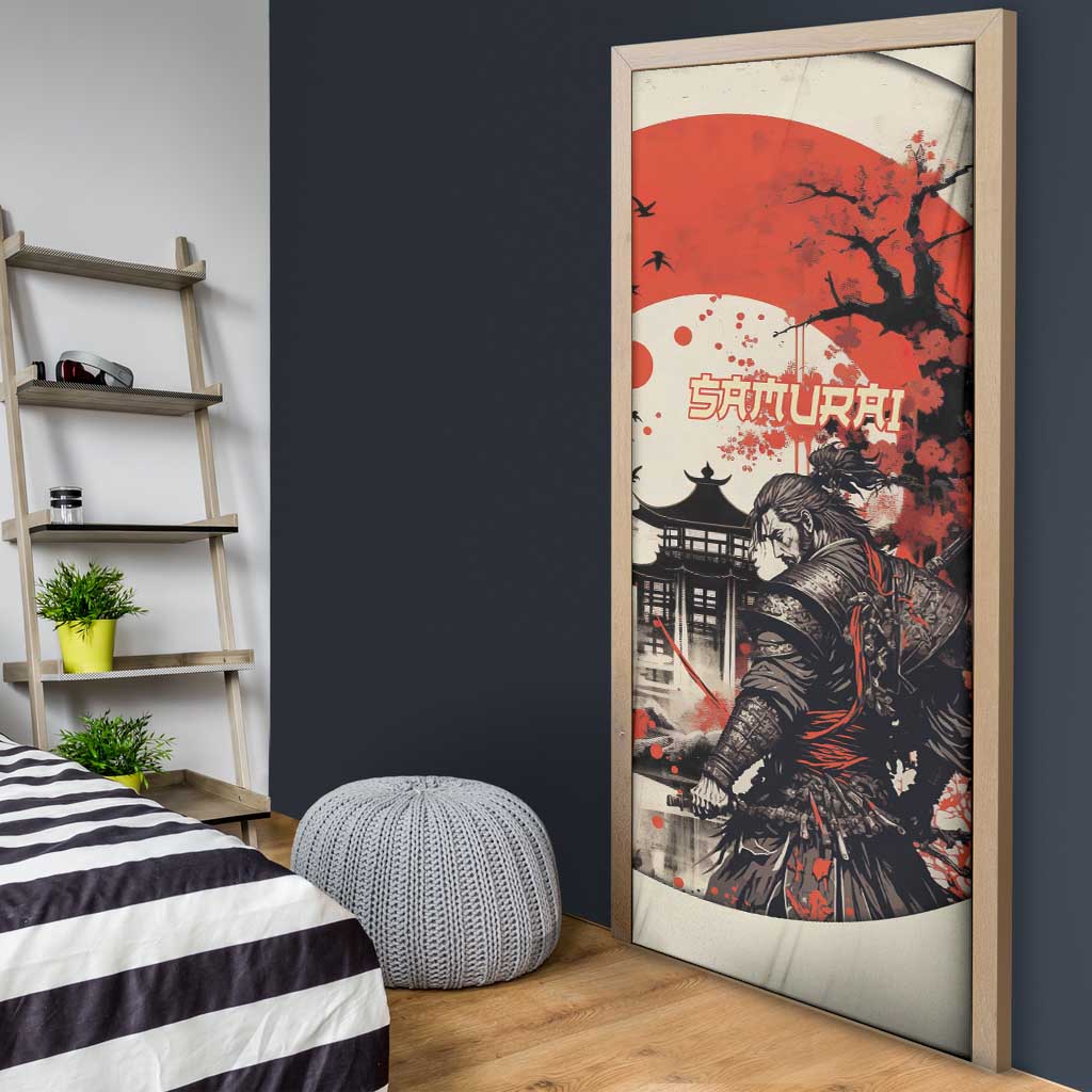 Samurai Warrior Japan Door Cover Red-blossomed Tree Classic Japanese Stylized LT14 - Polynesian Pride