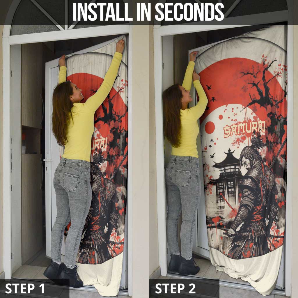 Samurai Warrior Japan Door Cover Red-blossomed Tree Classic Japanese Stylized LT14 - Polynesian Pride
