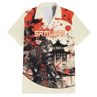 Samurai Warrior Japan Family Matching Long Sleeve Bodycon Dress and Hawaiian Shirt Red-blossomed Tree Classic Japanese Stylized - Polynesian Pride