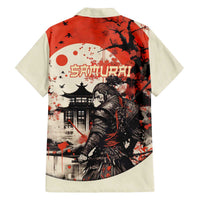 Samurai Warrior Japan Family Matching Off The Shoulder Long Sleeve Dress and Hawaiian Shirt Red-blossomed Tree Classic Japanese Stylized - Polynesian Pride