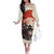 Samurai Warrior Japan Family Matching Off The Shoulder Long Sleeve Dress and Hawaiian Shirt Red-blossomed Tree Classic Japanese Stylized - Polynesian Pride