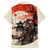 Samurai Warrior Japan Family Matching Off Shoulder Short Dress and Hawaiian Shirt Red-blossomed Tree Classic Japanese Stylized - Polynesian Pride
