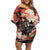 Samurai Warrior Japan Family Matching Off Shoulder Short Dress and Hawaiian Shirt Red-blossomed Tree Classic Japanese Stylized - Polynesian Pride