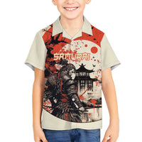 Samurai Warrior Japan Family Matching Off Shoulder Short Dress and Hawaiian Shirt Red-blossomed Tree Classic Japanese Stylized - Polynesian Pride