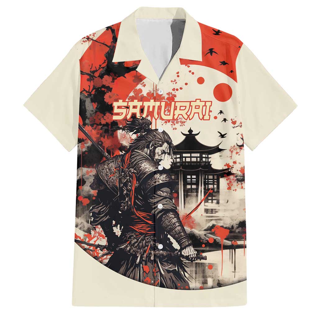 Samurai Warrior Japan Family Matching Short Sleeve Bodycon Dress and Hawaiian Shirt Red-blossomed Tree Classic Japanese Stylized - Polynesian Pride