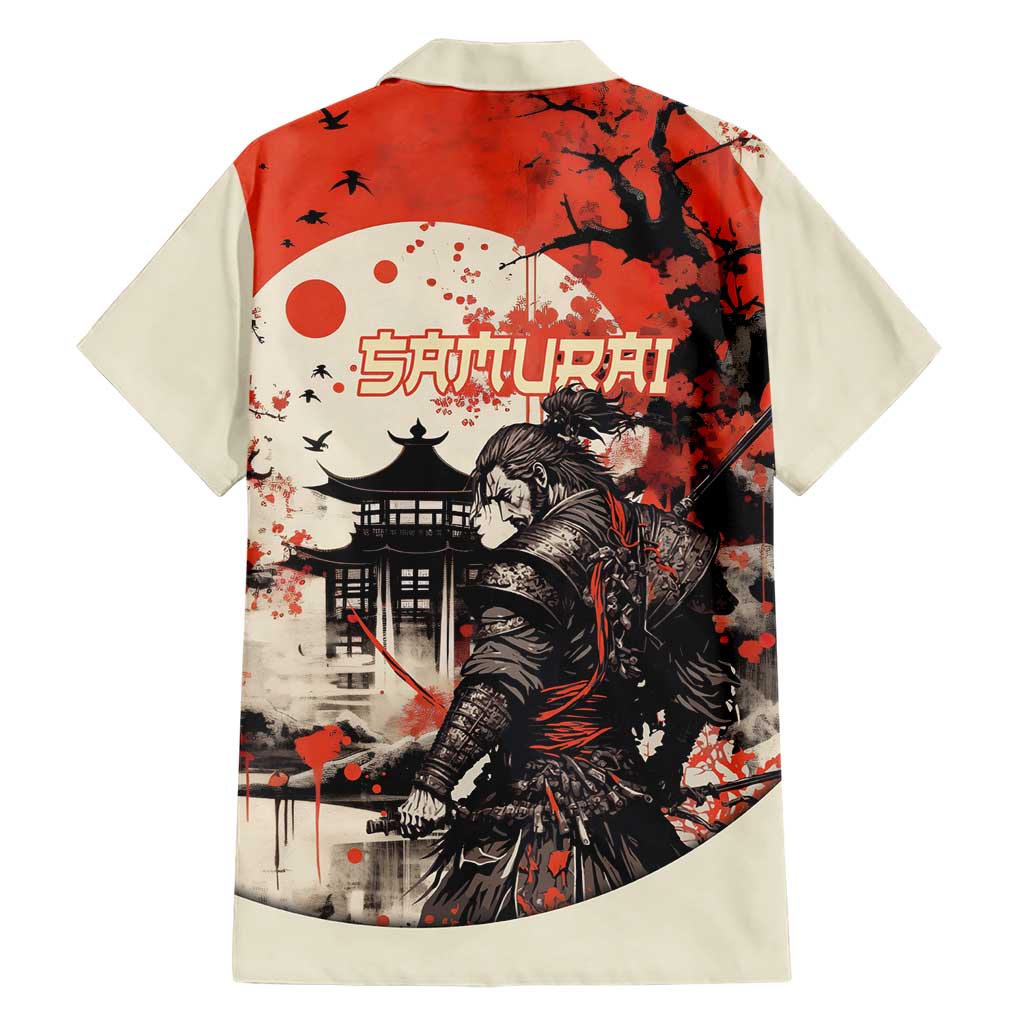 Samurai Warrior Japan Family Matching Short Sleeve Bodycon Dress and Hawaiian Shirt Red-blossomed Tree Classic Japanese Stylized - Polynesian Pride