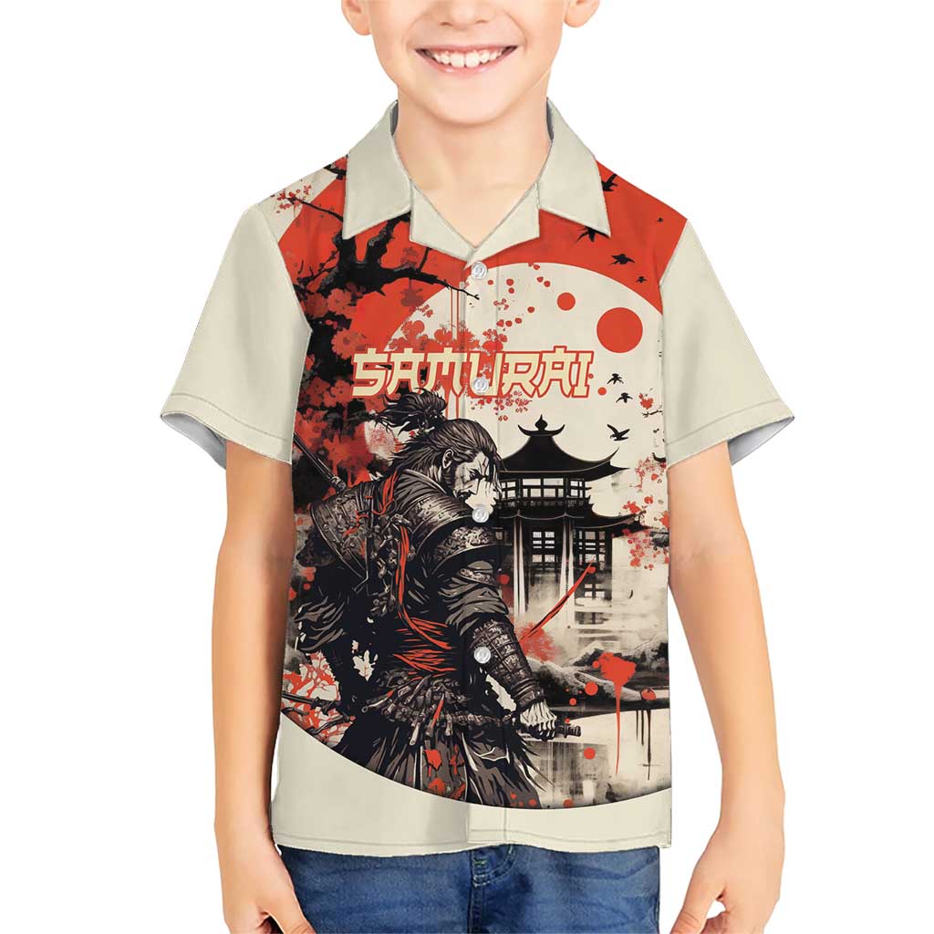 Samurai Warrior Japan Family Matching Short Sleeve Bodycon Dress and Hawaiian Shirt Red-blossomed Tree Classic Japanese Stylized - Polynesian Pride