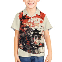 Samurai Warrior Japan Family Matching Short Sleeve Bodycon Dress and Hawaiian Shirt Red-blossomed Tree Classic Japanese Stylized - Polynesian Pride