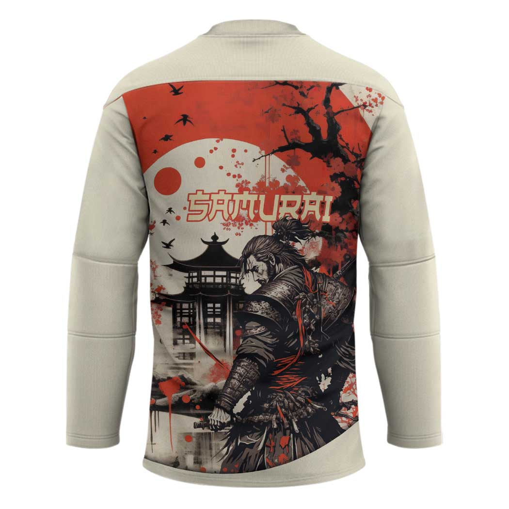 Samurai Warrior Japan Hockey Jersey Red-blossomed Tree Classic Japanese Stylized - Polynesian Pride