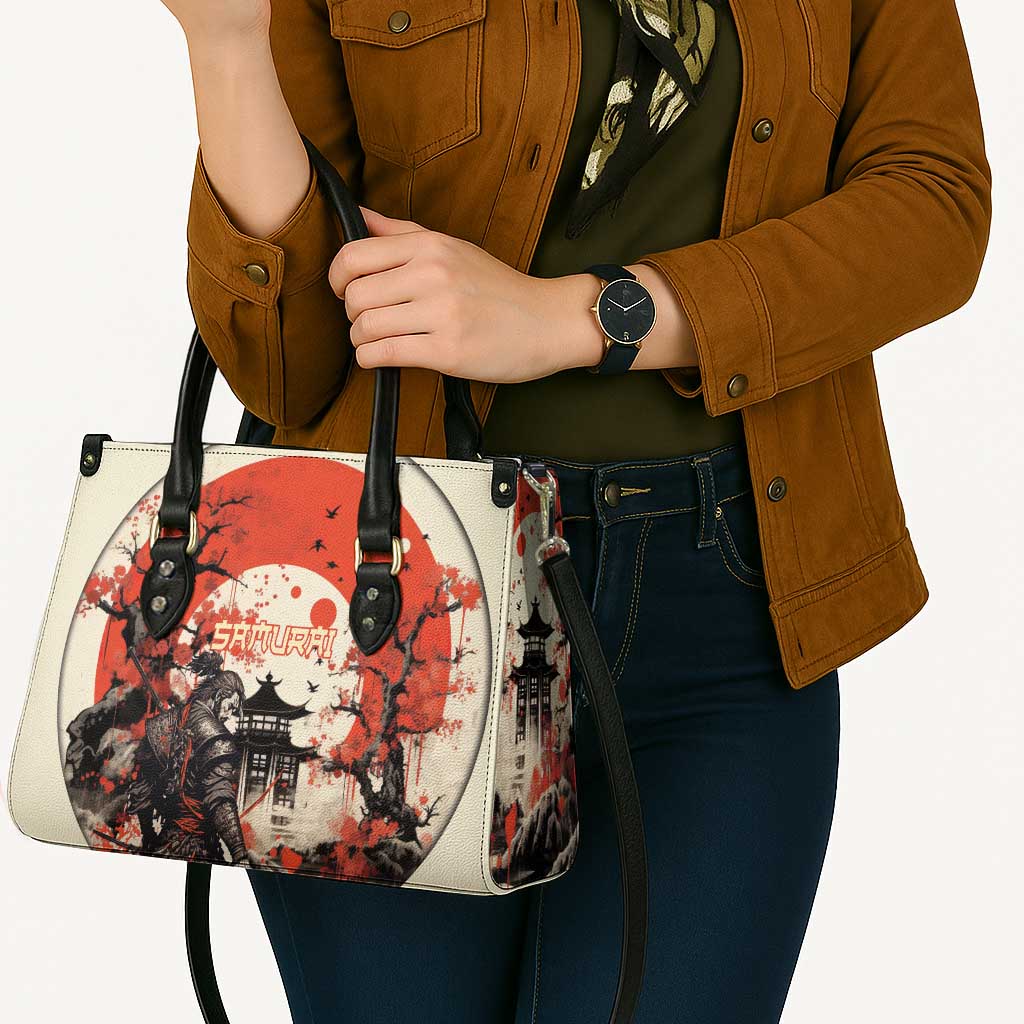 Samurai Warrior Japan Leather Bag Red-blossomed Tree Classic Japanese Stylized - Polynesian Pride