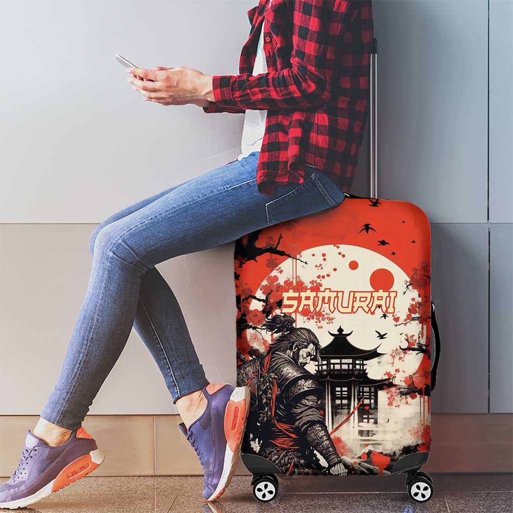 Samurai Warrior Japan Luggage Cover Red-blossomed Tree Classic Japanese Stylized - Polynesian Pride