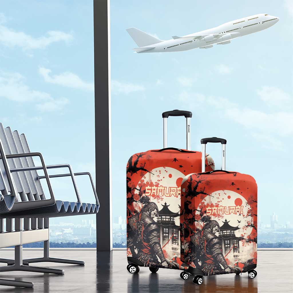 Samurai Warrior Japan Luggage Cover Red-blossomed Tree Classic Japanese Stylized - Polynesian Pride