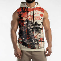 Samurai Warrior Japan Sleeveless Hoodie Red-blossomed Tree Classic Japanese Stylized - Polynesian Pride