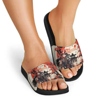 Samurai Warrior Japan Slide Sandals Red-blossomed Tree Classic Japanese Stylized - Polynesian Pride