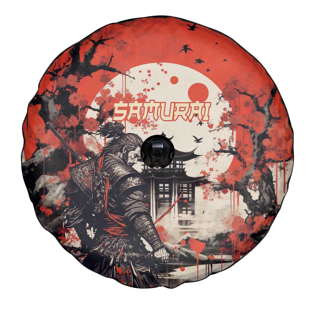 Samurai Warrior Japan Spare Tire Cover Red-blossomed Tree Classic Japanese Stylized - Polynesian Pride
