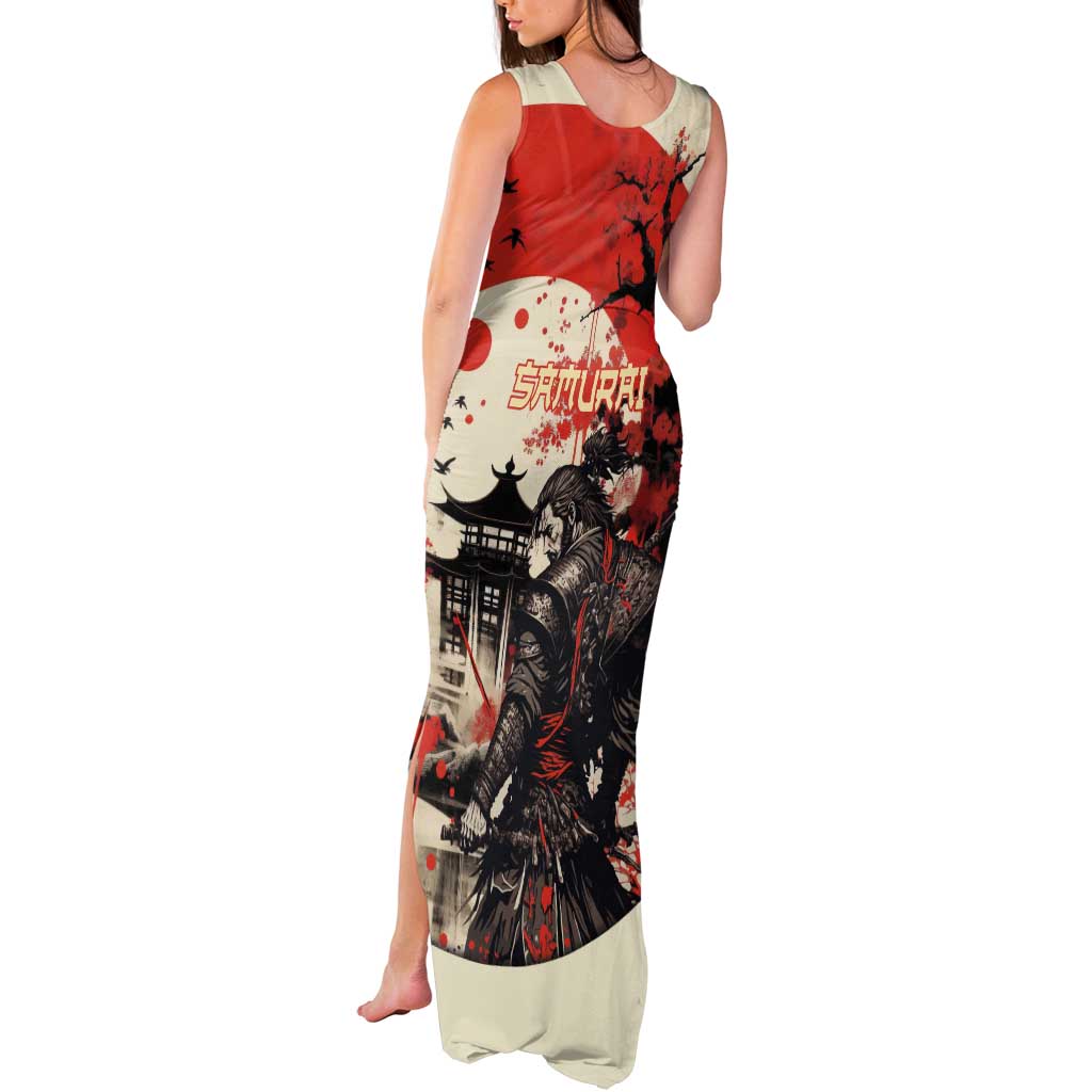 Samurai Warrior Japan Tank Maxi Dress Red-blossomed Tree Classic Japanese Stylized - Polynesian Pride