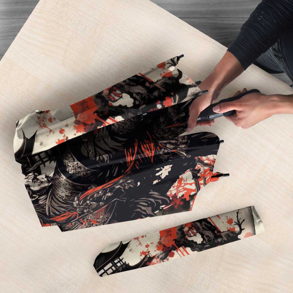 Samurai Warrior Japan Umbrella Red-blossomed Tree Classic Japanese Stylized - Polynesian Pride