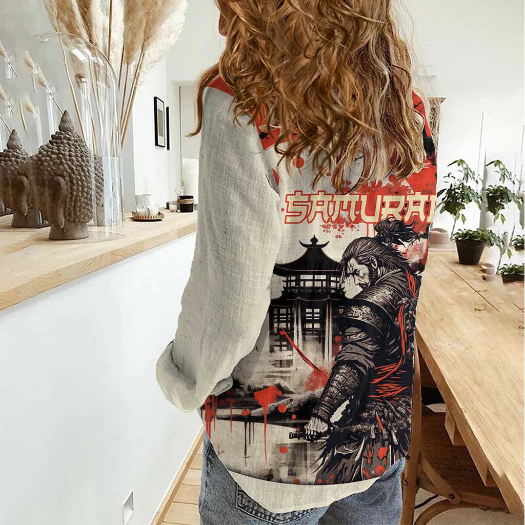 Samurai Warrior Japan Women Casual Shirt Red-blossomed Tree Classic Japanese Stylized - Polynesian Pride