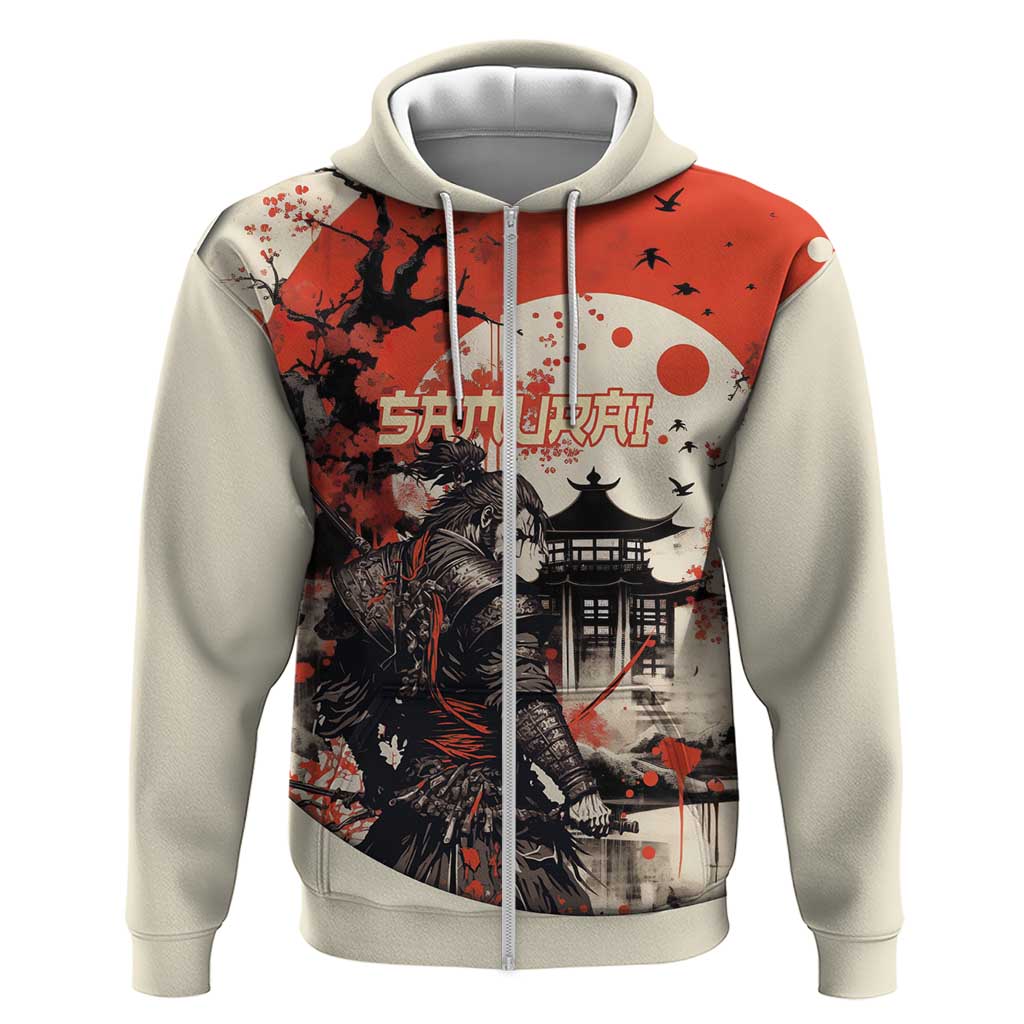 Samurai Warrior Japan Zip Hoodie Red-blossomed Tree Classic Japanese Stylized LT14 Zip Hoodie Red - Polynesian Pride