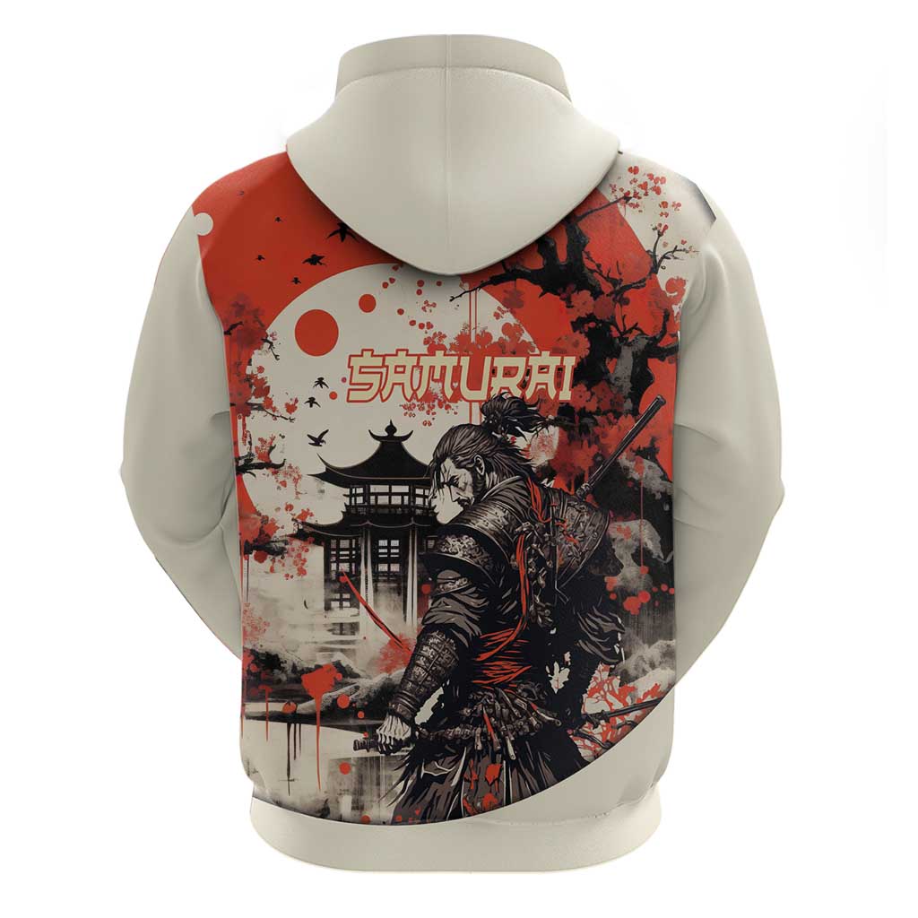 Samurai Warrior Japan Zip Hoodie Red-blossomed Tree Classic Japanese Stylized LT14 - Polynesian Pride