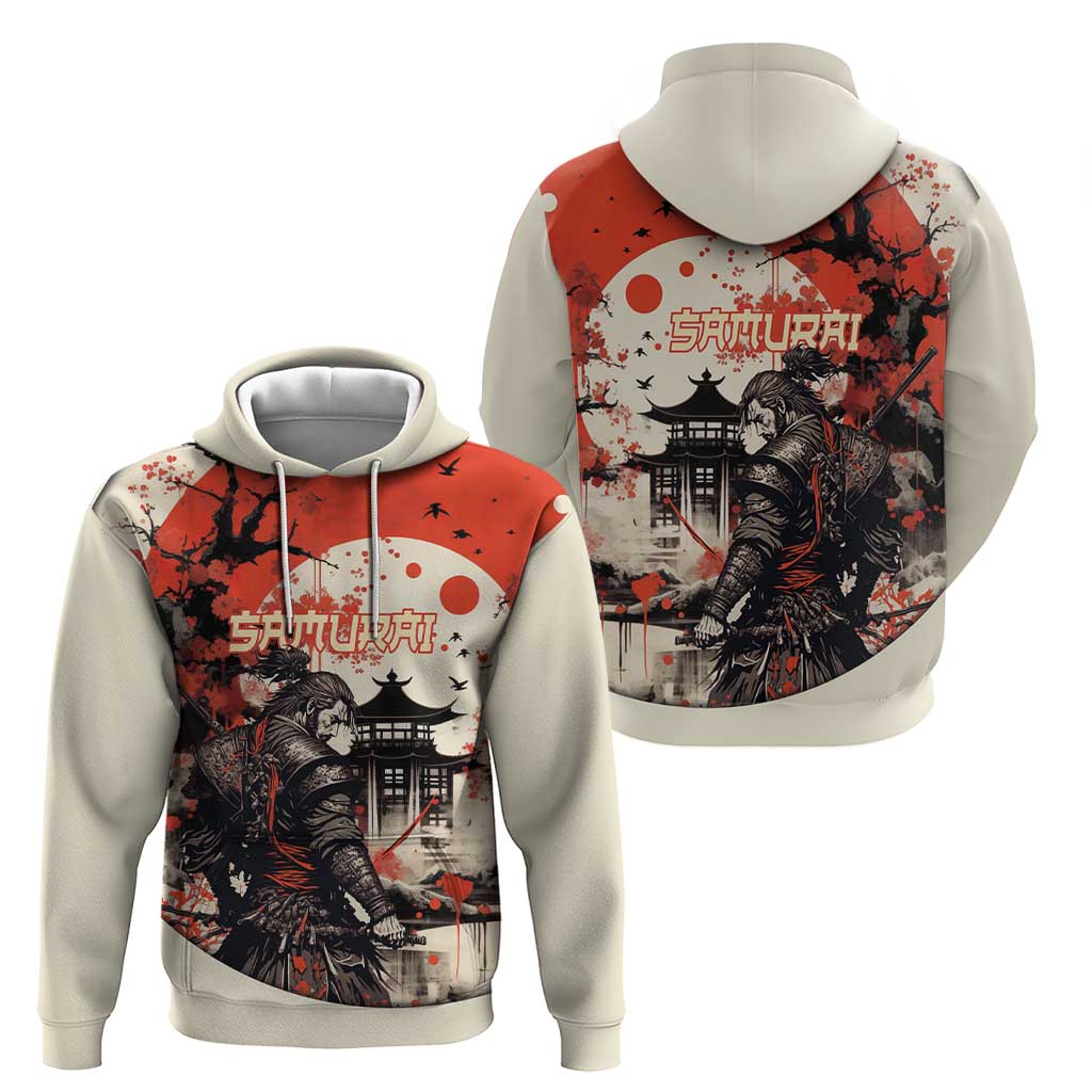Samurai Warrior Japan Zip Hoodie Red-blossomed Tree Classic Japanese Stylized LT14 - Polynesian Pride