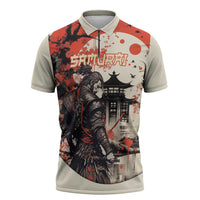 Samurai Warrior Japan Zipper Polo Shirt Red-blossomed Tree Classic Japanese Stylized - Polynesian Pride