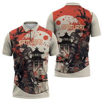 Samurai Warrior Japan Zipper Polo Shirt Red-blossomed Tree Classic Japanese Stylized - Polynesian Pride