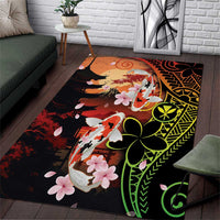 Hawaiian and Japanese Area Rug Koi Fish With Kanaka Polynesian Tattoo LT14 Black - Polynesian Pride