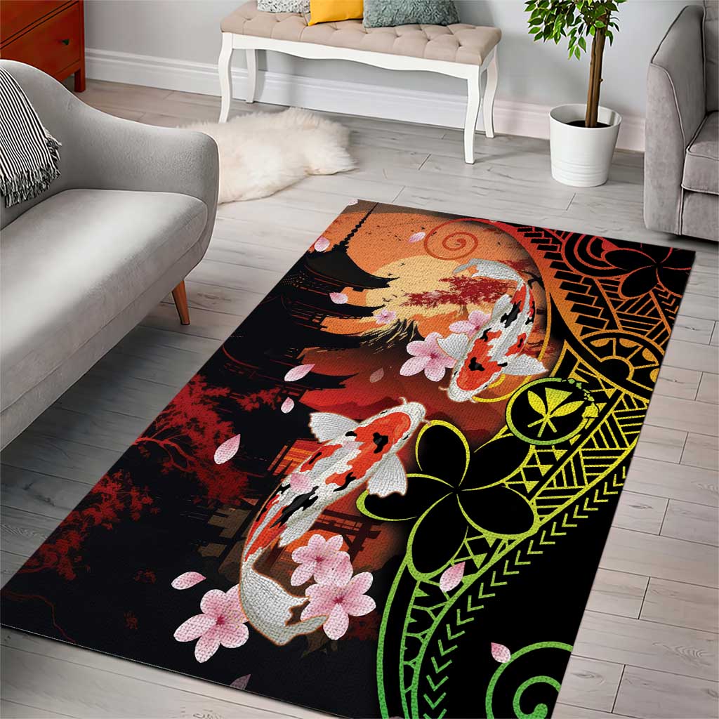 Hawaiian and Japanese Area Rug Koi Fish With Kanaka Polynesian Tattoo LT14 - Polynesian Pride