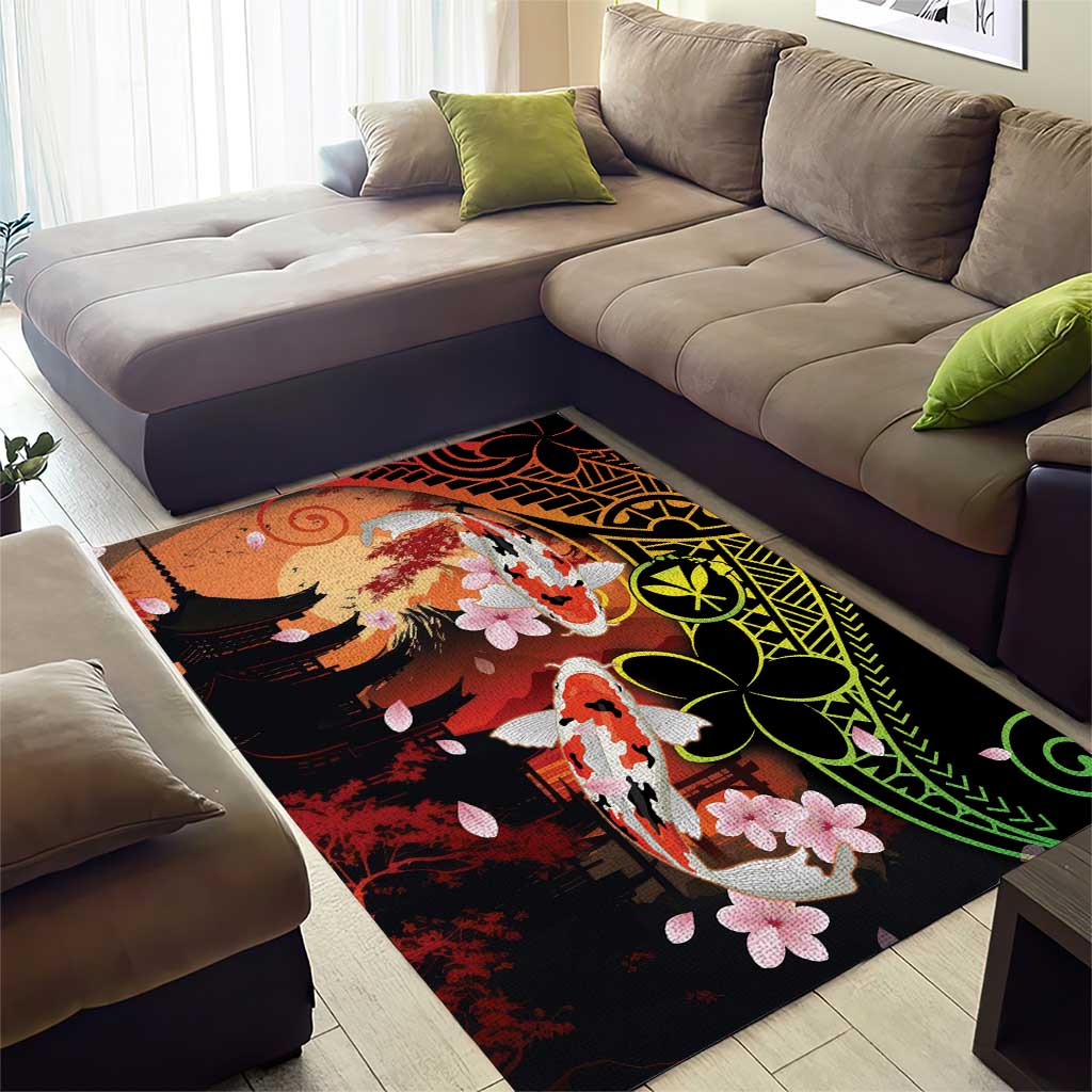 Hawaiian and Japanese Area Rug Koi Fish With Kanaka Polynesian Tattoo LT14 - Polynesian Pride